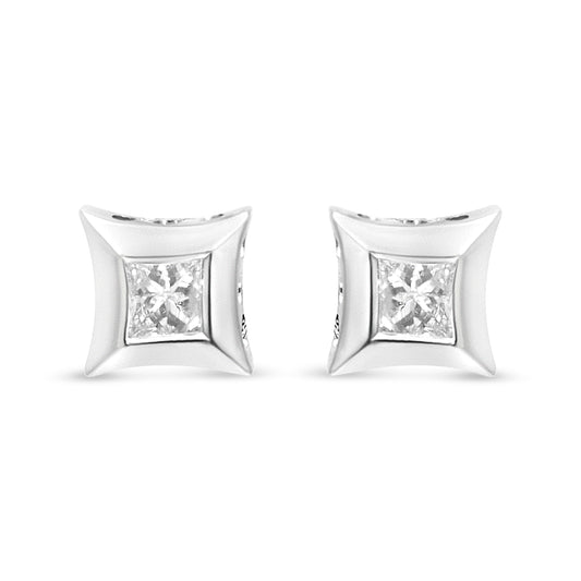 10K White Gold 1/3 Cttw Invisible Set Style Princess-Cut Diamond Stud Earrings (H-I Color, SI2-I1 Clarity)