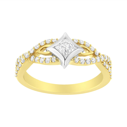 10K Two Tone Color 2/3 Cttw Diamond Kite and Twist Shank Ring (H-I Color,SI2-I1 Clarity)