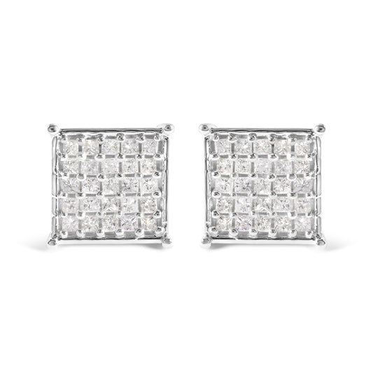 10K White Gold 3/4 Cttw Princess Diamond Composite Stud Earrings (I-J Color, I1-I2 Clarity)