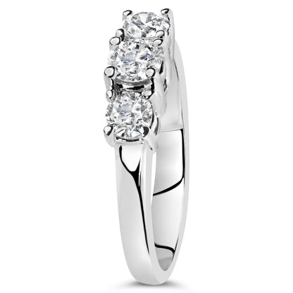 14K White Gold  3/4 Cttw Lab Grown Diamond 3 Stone Ring Band (F-G Color, VS2-SI1 Clarity)- Size 7