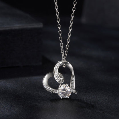925 Sterling Silver Moissanite Necklace with Pendant and White Gold Plating for Women