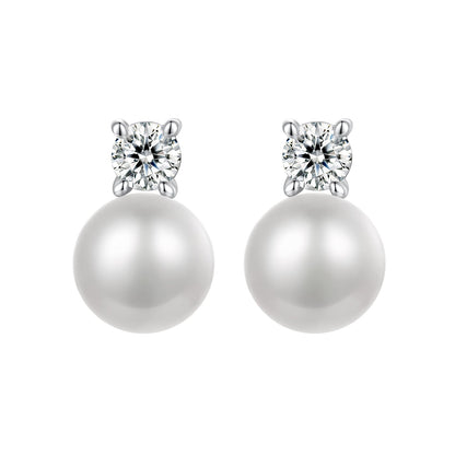 925 Sterling Silver Moissanite 0.1ct Freshwater Pearl Earrings for Women