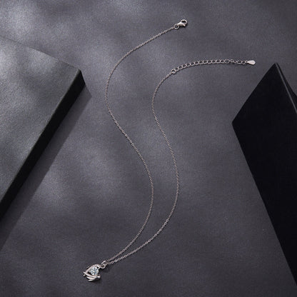 925 Sterling Silver Moissanite White Gold Plated Necklace for Women, Length 40+5cm