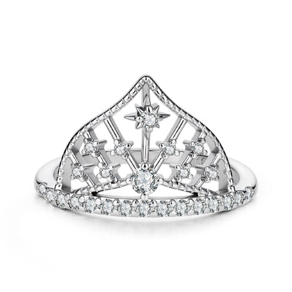 925 Sterling Silver White Gold Plated Ring with Pavé Setting CZ Size 6 for Women