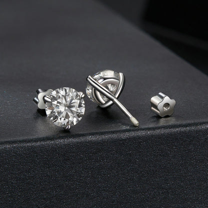925 Sterling Silver Moissanite Earring 0.7cm White Gold Plated for Women