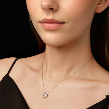 925 Sterling Silver Moissanite Pendant Necklace for Women - 40+5cm, White Gold Plated, Elegant Jewelry