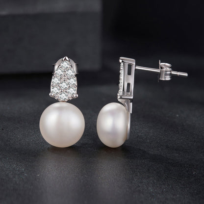 925 Sterling Silver 0.023 Carat Moissanite & Freshwater Pearl Earrings for Women