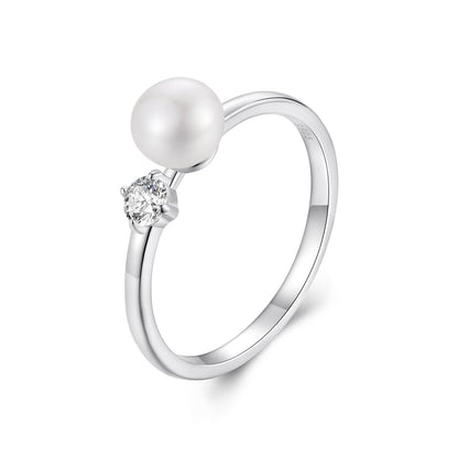 925 Sterling Silver Moissanite & Freshwater Pearl Ring 3mm Size 6 for Women