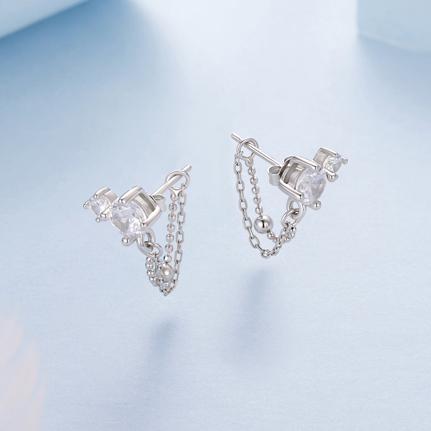 925 Sterling Silver White Gold Plated Pavé Setting CZ Earrings, 1.5cm for Women