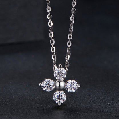 925 Sterling Silver & White Gold Plated Moissanite Necklace 40+5cm for Women