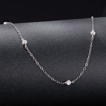 925 Sterling Silver White Gold Plated Adjustable Moissanite Necklace for Women
