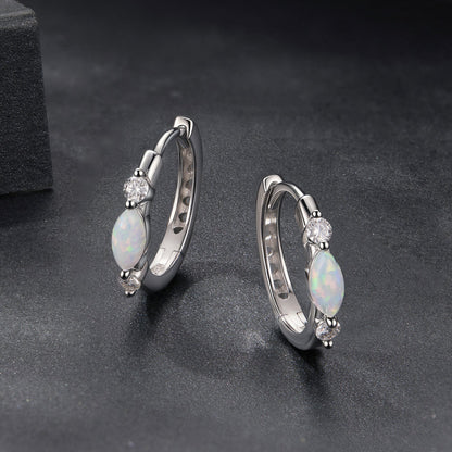 925 Sterling Silver Moissanite and Opal White Gold Plated Earrings for Women