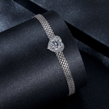 925 Sterling Silver & 1 Carat Moissanite & CZ White Gold Plated Bracelet for Women