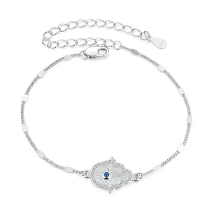 925 Sterling Silver + White Gold Plated 15cm Adjustable Bracelet with CZ and Synthetic Spinel for Women