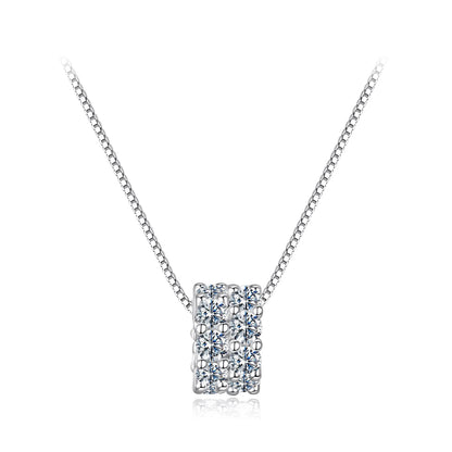 925 Sterling Silver & Moissanite Necklace, 40+5cm Length, White Gold Plated, Women's Jewelry