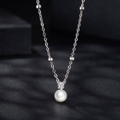 925 Sterling Silver Moissanite and Freshwater Pearl Necklace 40+5cm for Women