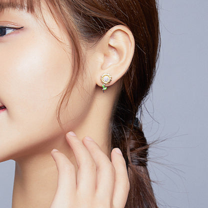925 Sterling Silver Plated Gold Earrings with Enamel Process