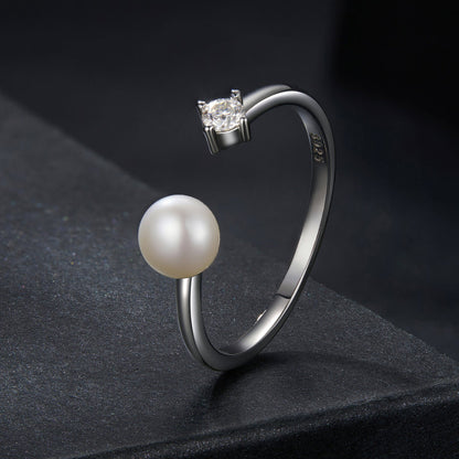 925 Sterling Silver Moissanite Quality Shell Pearl Ring for Women - Size E