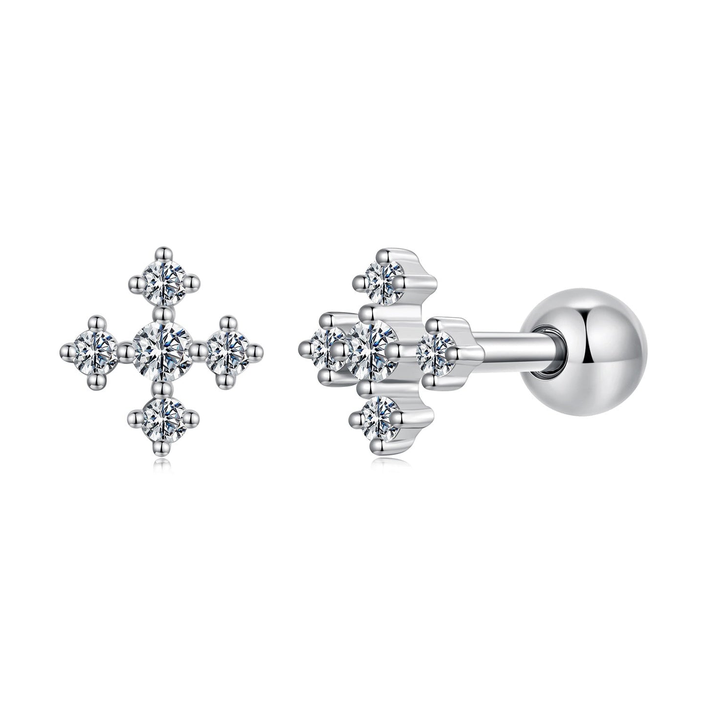 925 Sterling Silver Moissanite Earrings White Gold Plated 0.5cm for Women