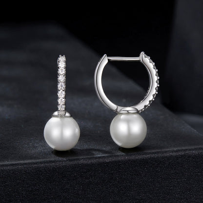 925 Sterling Silver Moissanite 0.15 Carat Earrings with Quality Shell Pearl for Women