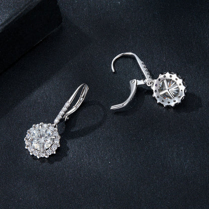 925 Sterling Silver Moissanite 1ct Earrings 26x11mm Pavé White Gold for Women