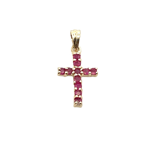.21ct Ruby Cross Religious Pendant 10KT Yellow Gold