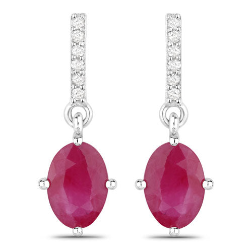 1.75 Carat Genuine Ruby and White Diamond 10K White Gold Earrings