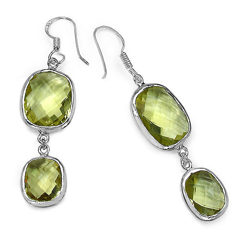 25.74 Carat Genuine Lemon Quartz .925 Sterling Silver Earrings