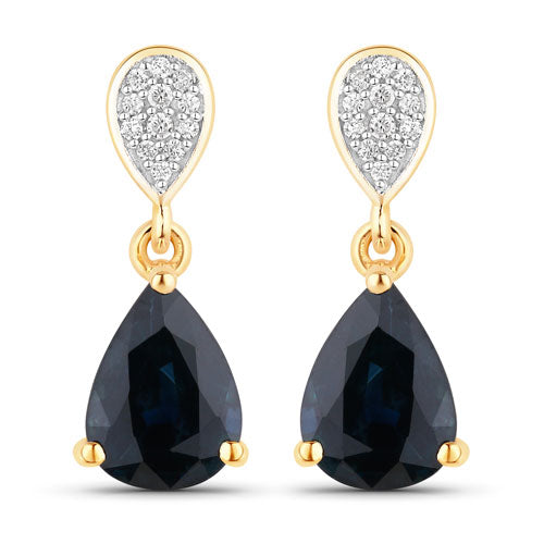2.76 Carat Genuine Blue Sapphire and White Diamond 10K Yellow Gold Earrings