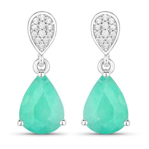 2.28 Carat Genuine Zambian Emerald and White Diamond 10K White Gold Earrings