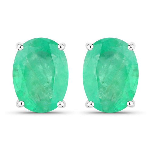 2.40 Carat Genuine Zambian Emerald 10K White Gold Earrings