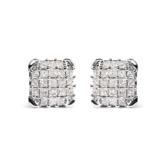 10K White Gold 3/4 Cttw Princess Diamond Composite Open Frame Stud Earrings (I-J Color, I1-I2 Clarity)
