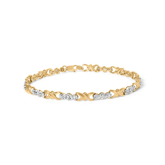 10k Yellow Gold 1/3 Cttw Diamond 3 Stone and X-Link Bracelet (I-J Color, I1-I2 Clarity) - 7.50" Inches