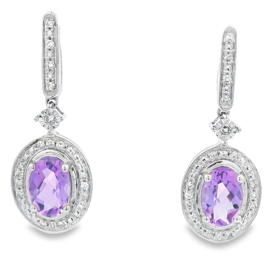 .93ct Amethyst Diamond Dangle Earrings 10KT White Gold