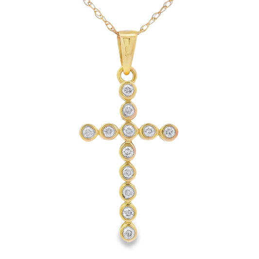 .12ct Diamond Cross Religious Pendant 14KT Yellow Gold