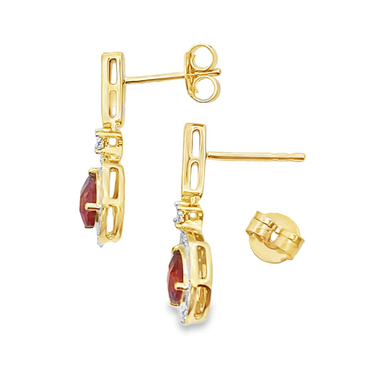 1.06ct Garnet Diamond Dangle Earrings 10KT Yellow Gold