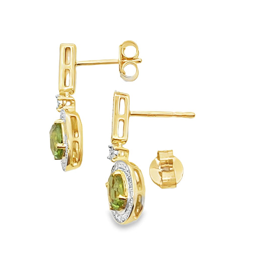 1.23ct Peridot Diamond Dangle Earrings 10KT Yellow Gold