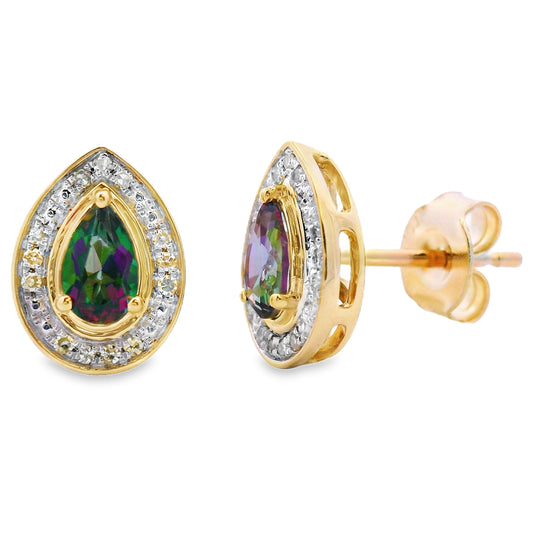 .64ct Mystic Fire Topaz Stud Earrings 10KT Yellow Gold