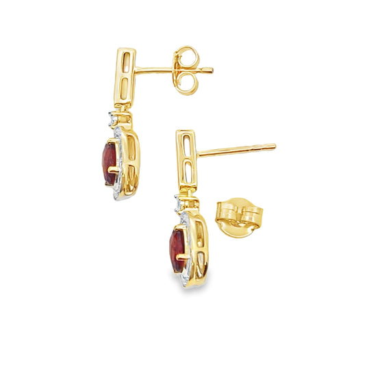 1.20ct Garnet Diamond Dangle Earrings 10KT Yellow Gold