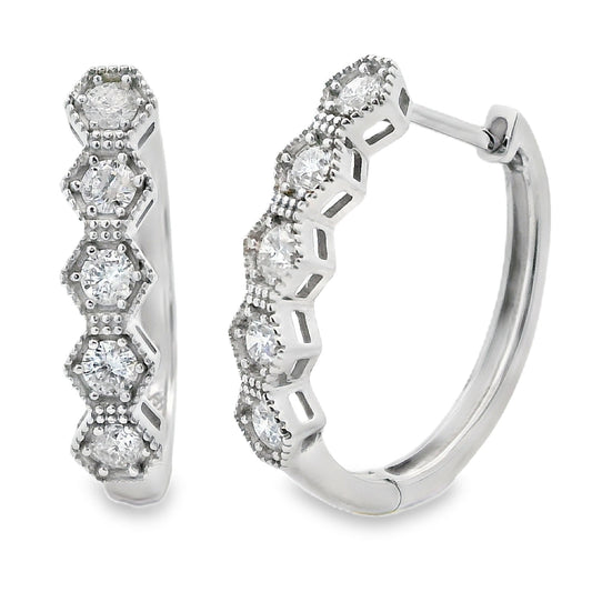 .50ct Diamond Hoop Earrings 14KT White Gold