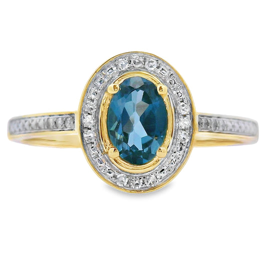 .59ct London Blue Topaz Diamond Ring 10KT Yellow Gold