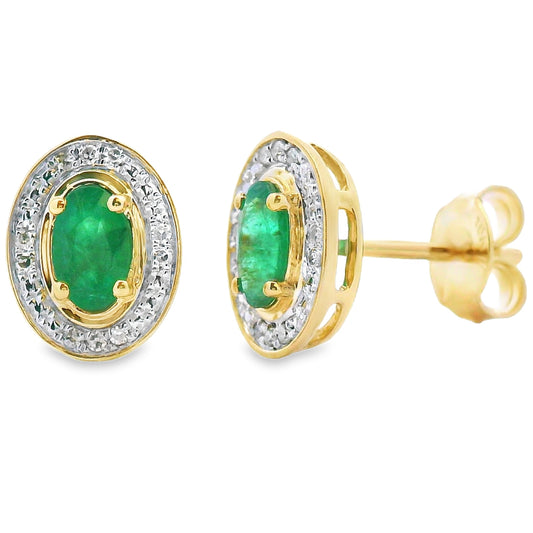 .38ct Emerald Diamond Earrings 10KT Yellow Gold