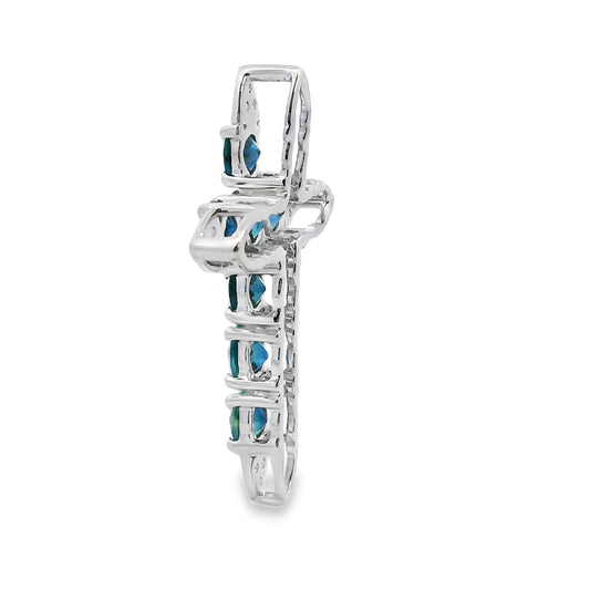1.68ct Sapphire Cross Religious Pendant 14KT White Gold