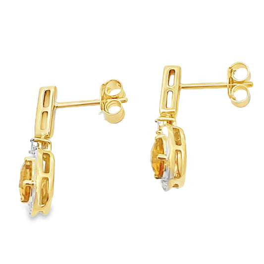 1.06ct Citrine Diamond Dangle Earrings 10KT Yellow Gold