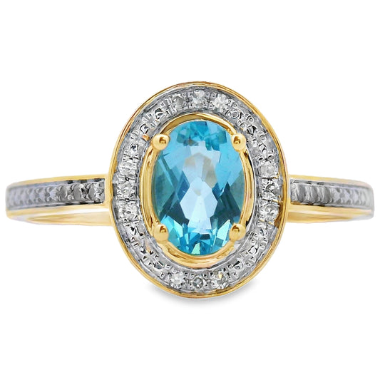 .49ct Blue Topaz Diamond Ring 10KT Yellow Gold