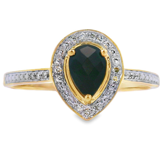 Genuine .52ct Onyx Diamond Ring 10KT Yellow Gold