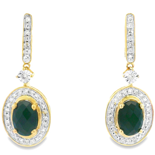 1.06ct Onyx Diamond Dangle Earrings 10KT Yellow Gold