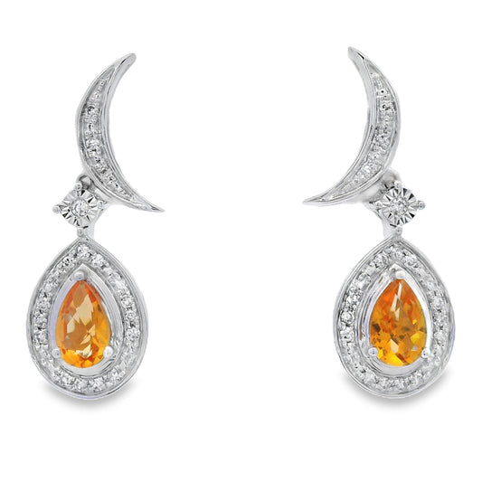 .48ct Citrine Diamond Dangle Earrings 10KT White Gold