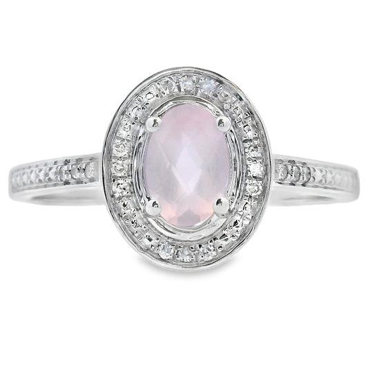 .44ct Rose Quartz Diamond Ring 10KT White Gold