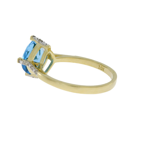 1.20ct Blue Topaz Diamond Ring 10KT Yellow Gold